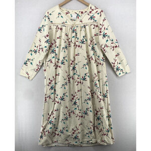 PINK K Nightgown L Vintage K MART Flannel Floral Sleepwear Cotton Off White